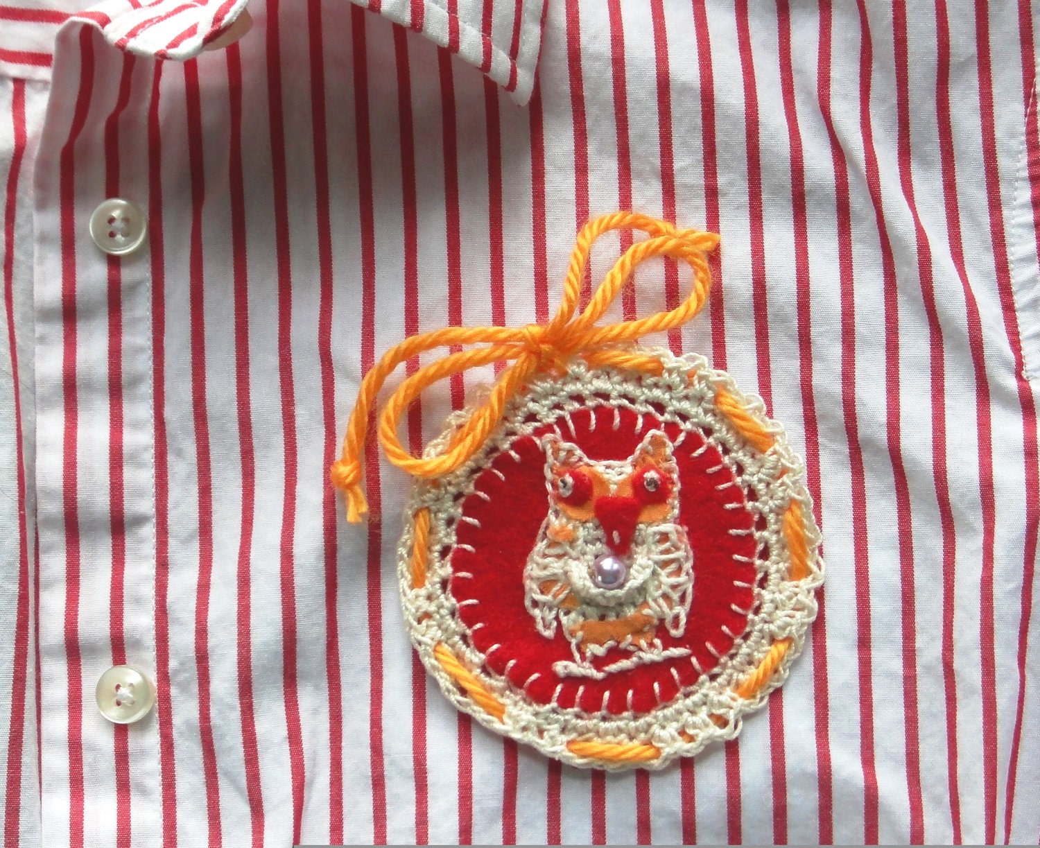 OWL BROOCH PIN Badge Eco Felt and Cotton Ornament Vintage
