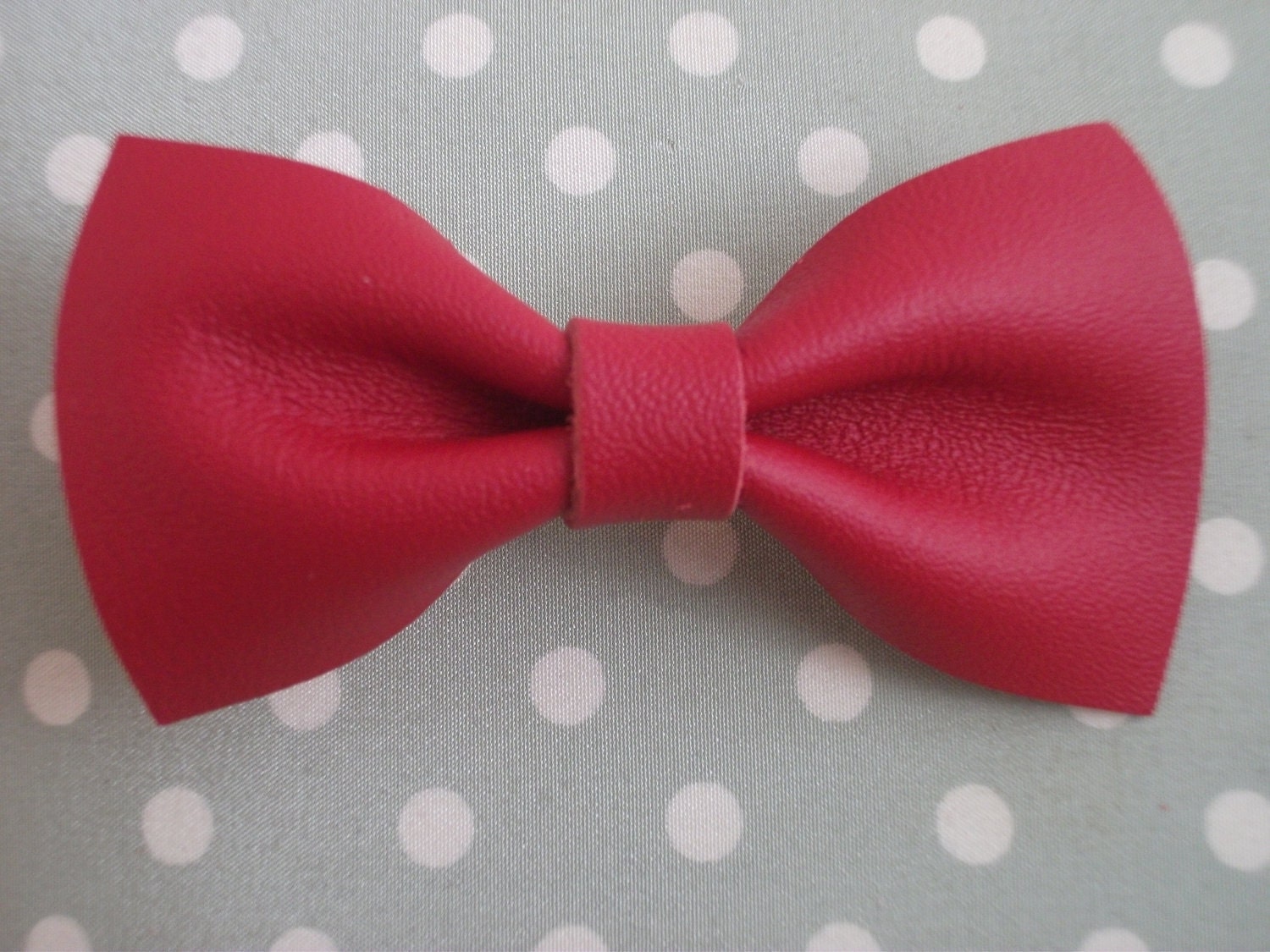 Bow Tie Brooch Handmade Using Ruby Red Leather