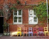 German Rainbow Chairs Baby Shower Nursery Decor Photograph Hannover Germany Colorful Brick Window Ivy Hannover Spring Pastels 5x7 or 8x10