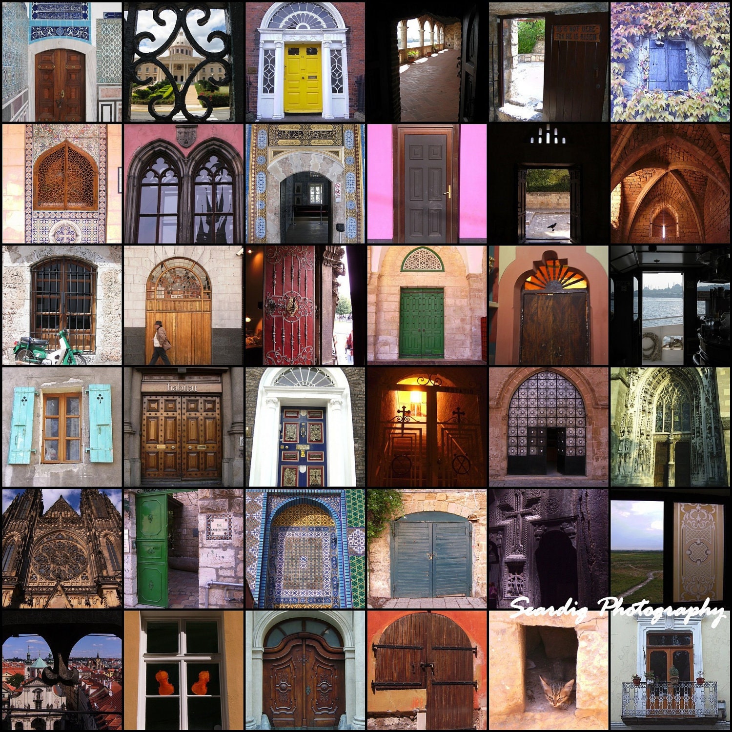 Colorful World Doors Windows. Photography. Square Collage Print. Europe Middle East  Asia  Americas. Wall Decor. Fine Art. Various Sizes.