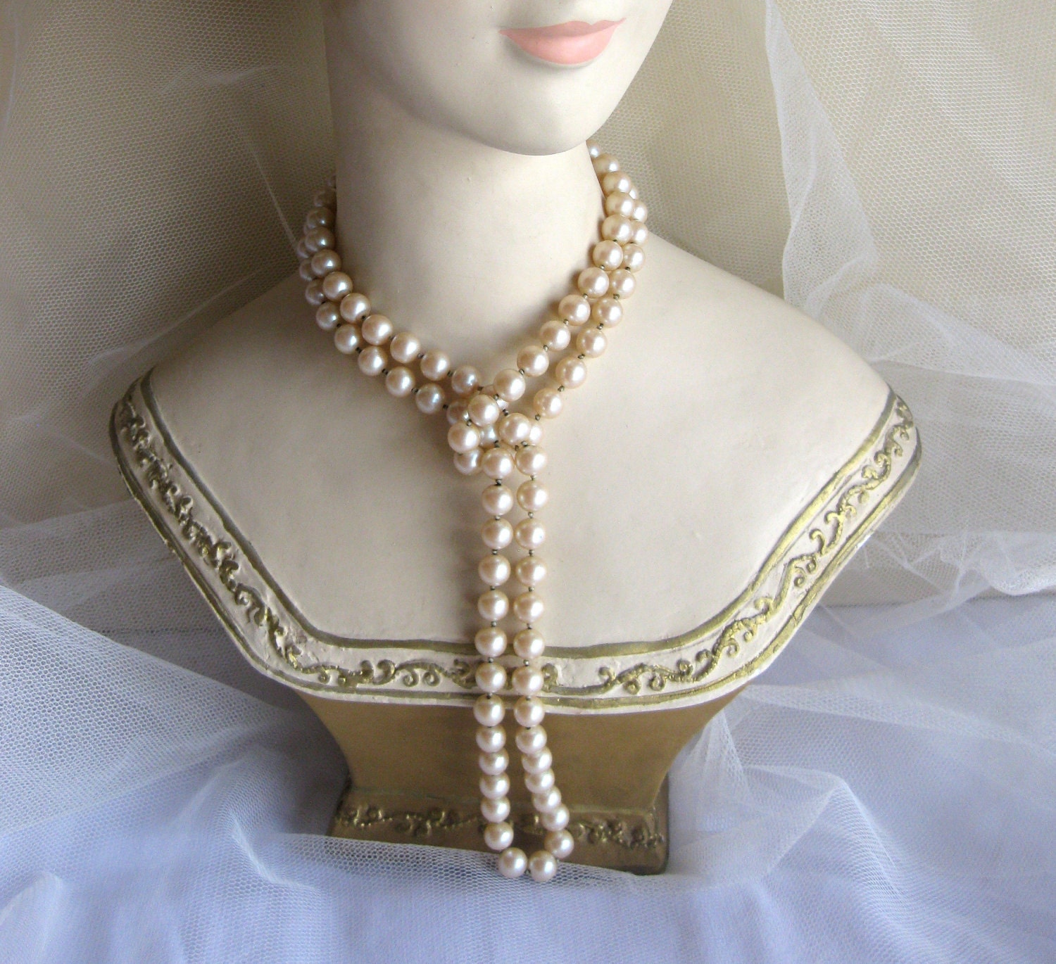 Miriam Haskell ivory pearls 42 inches signed