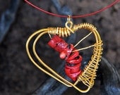 VALENTINE - Fabulous Wire Wrapped Red Beads Double Heart Handmade Necklace