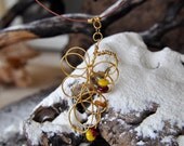 GRAPE - Grape Juicy Purple Yellow Orange Beads Wire Gold Wrapped Handmade Necklace