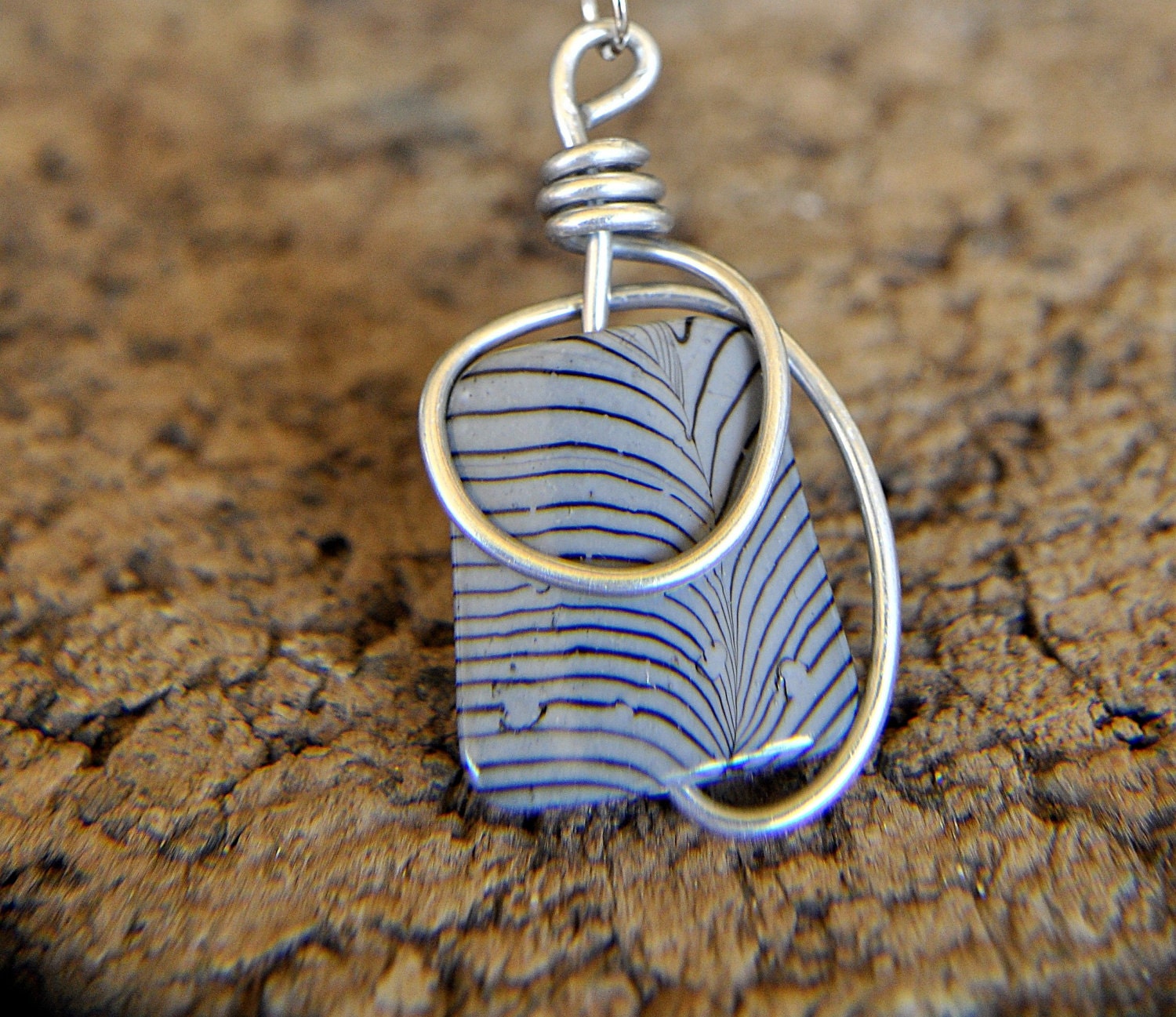 GREY ZEBRA -  Grey Zebra  Aluminum Wire Wrapped Zebrine Resin Stone Savage Elegant Necklace