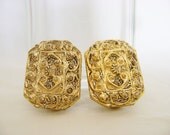 Vintage Filigree Earrings - 1980s Gold Tone Clip Ons
