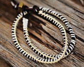 DOUBLE Gold beaded chain wrap bracelet: Leather/cord color- BROWN / CREAM