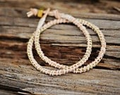 DOUBLE Gold beaded chain wrap bracelet: Leather/cord color- NATURAL / CREAM