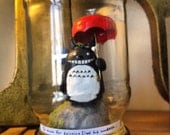 Unique, hand made Totoro at the bus stop scene in a jam jar "So much for bringing Dad his umbrella"