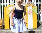 Sale Toddler Girls Babies Summer Skirt  -Blue White Seersucker Stripe with Navy English Garden Floral Skirt and Bows