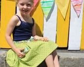 Sale Toddler Girls Babies Summer Skirt 100% Cotton -Green and Pink Polka Dot With English Garden Floral Bows and Belt