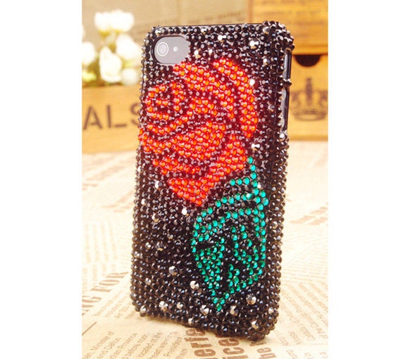 iPhone4S-4G-3G Rose Flower Crystal Handmade Case Free Shipping Worldwide