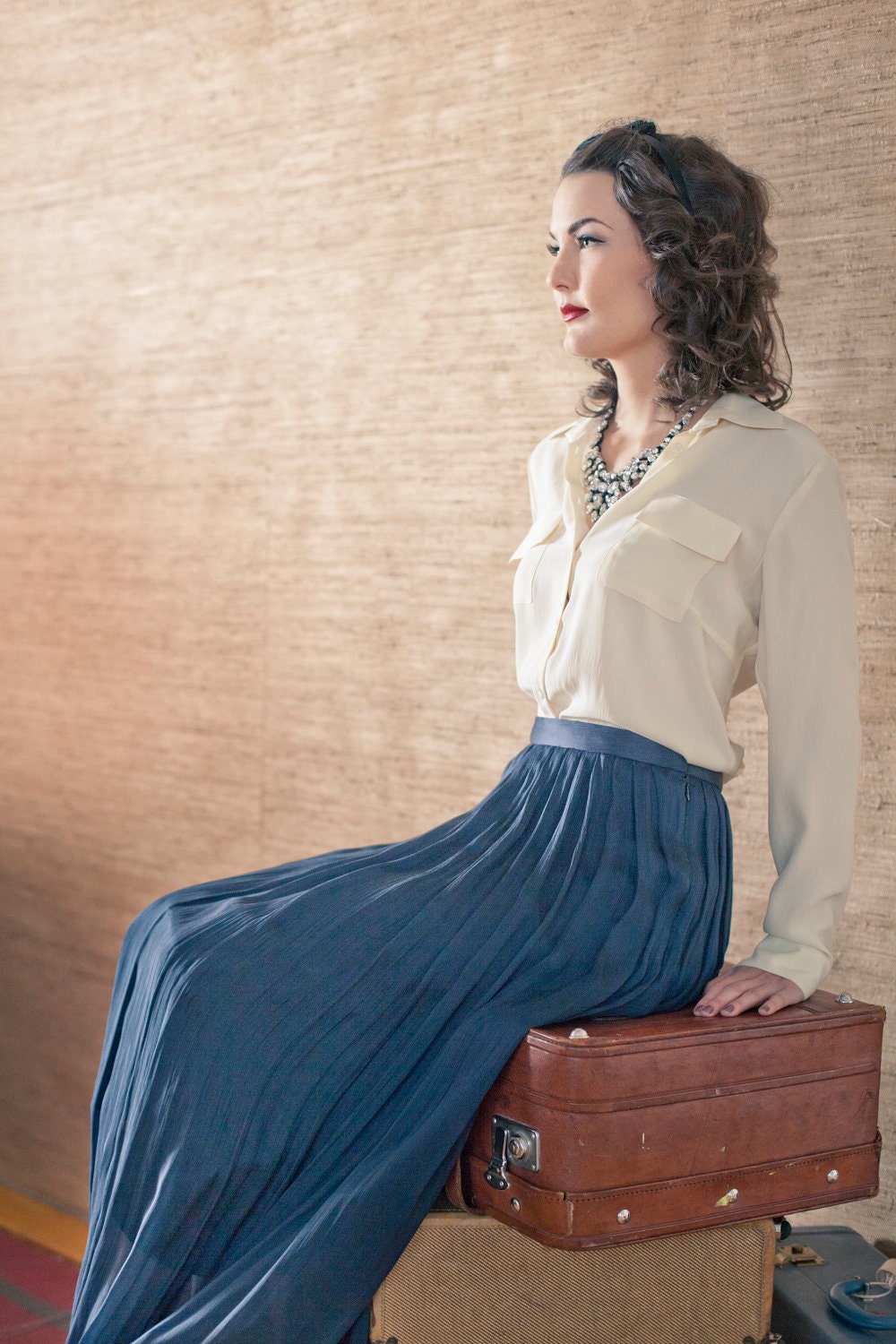 Silk Pleated Maxi Skirt