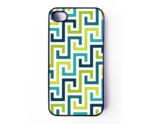 iPhone 4 Case - Aztec Geometric Pattern No. 2 in Blue-Green Multi -- cover for iPhone 4 and iPhone 4s
