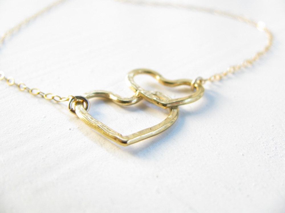 Two hearts bracelet, gold bracelet, 14 karat gold filled chain, romantic jewelry, love, delicate bracelet, everyday jewelry, bridal bracelet