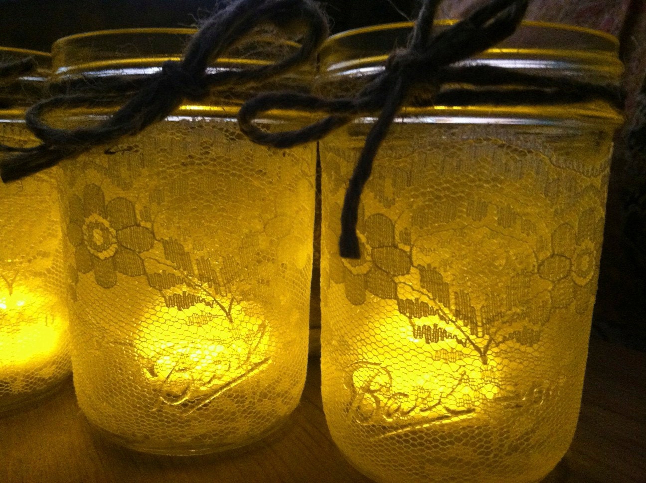 Mason Jar Lace Candle Holder - Vase - Favor - Wedding centerpiece (set of 5) half pint size