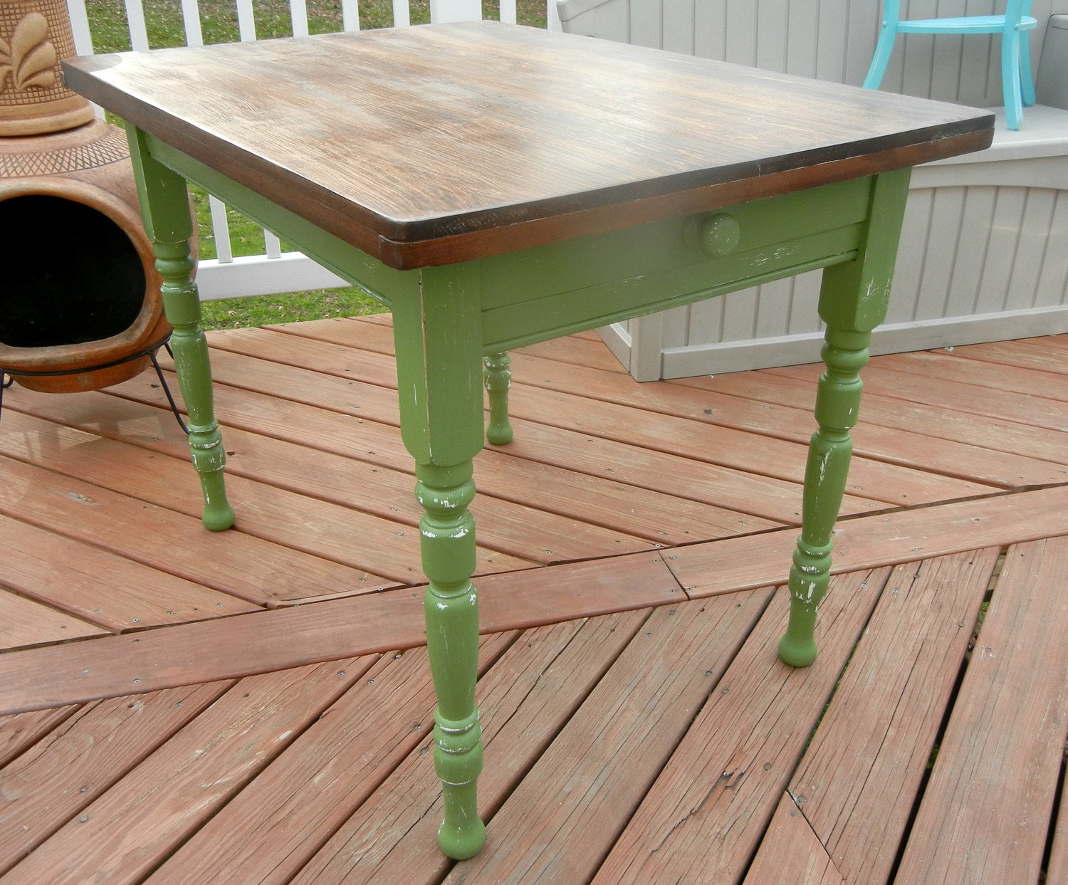 small farmhouse kitchen table with shelves