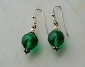 Vintage 1960s Swarovski Emerald green glass earrings with  freshwater pearls and handmade sterling earwires by Reneux - Reneux