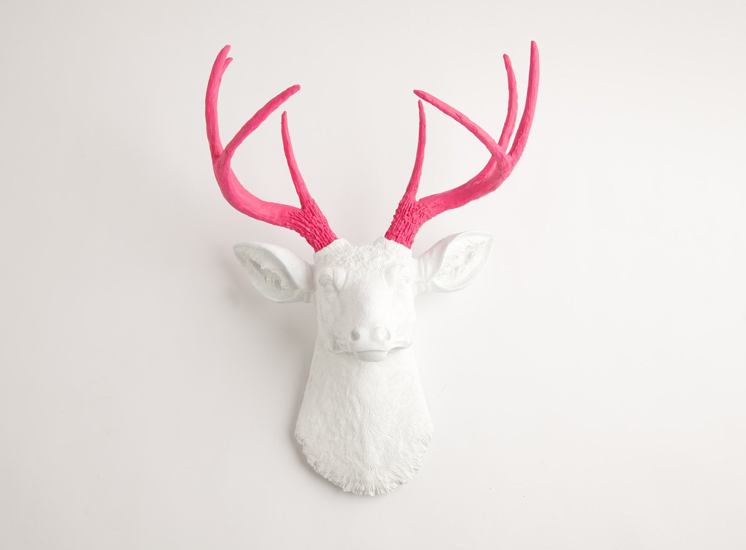 Faux Taxidermy - The Boris - White W/ Pink Antlers Resin Deer Head- Stag Resin White Faux Taxidermy