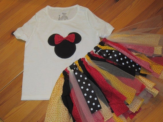Minnie Mouse Inspired Fabric Scrap Tutu with Matching T-shirt - Size 2T/3T