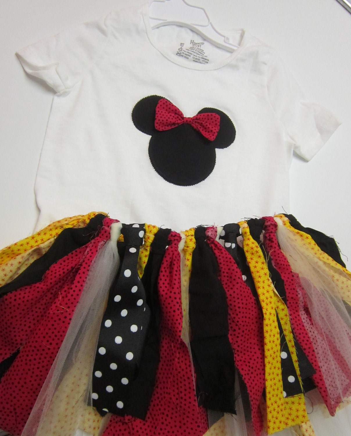 Minnie Mouse Inspired Fabric Scrap Tutu with Matching T-shirt - Size 2T/3T