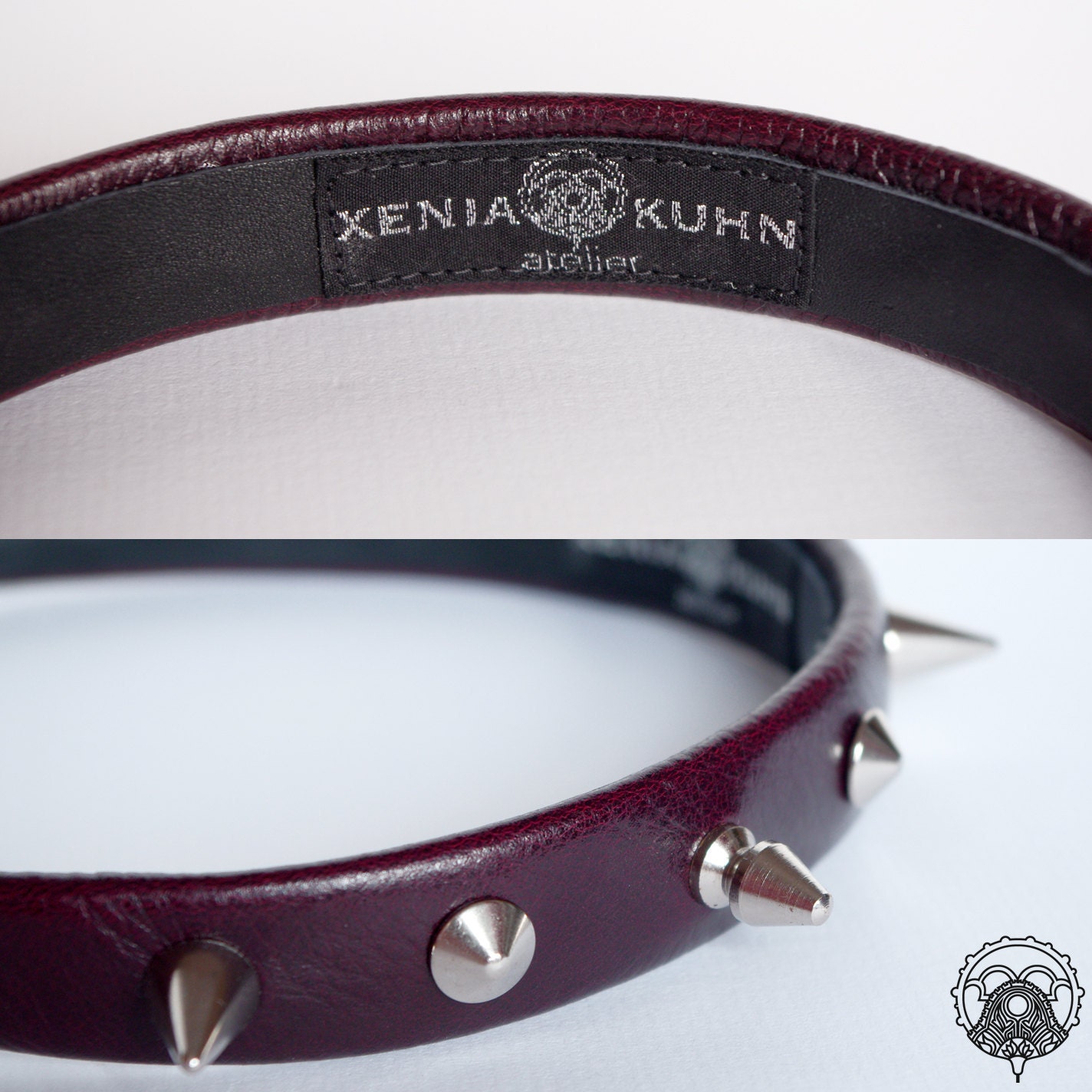 Burgundy studded leather headband