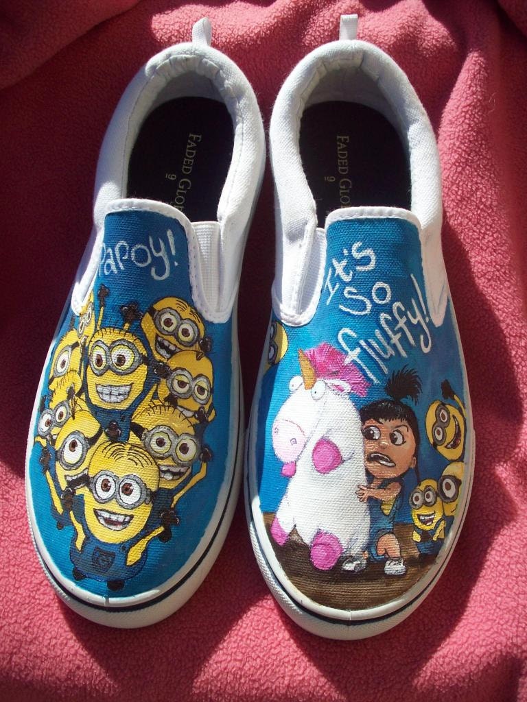 SALE Despicable Me Minion Agnes and Unicorn Custom Painted Shoes. Wearable Art. ANY SIZE