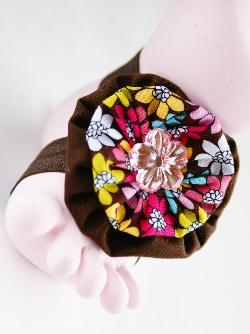Flower Power Tootsies Handmade Baby Barefoot Sandals with Cute Yo-Yo and Matching Embelishments One Pair
