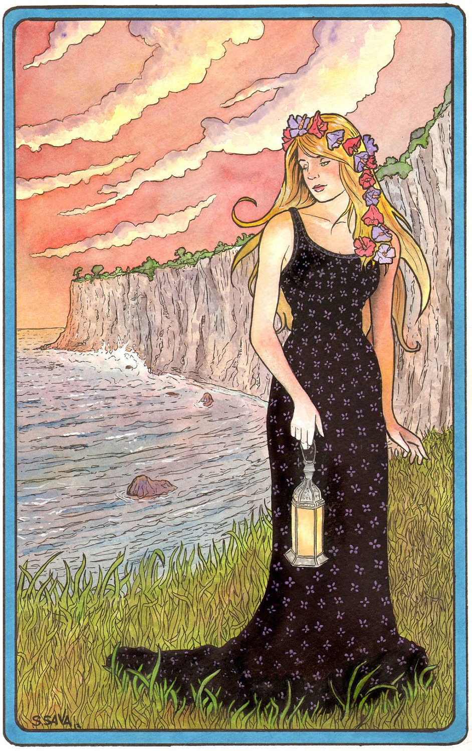 Art Nouveau 01 Original Watercolor by Scott Christian Sava