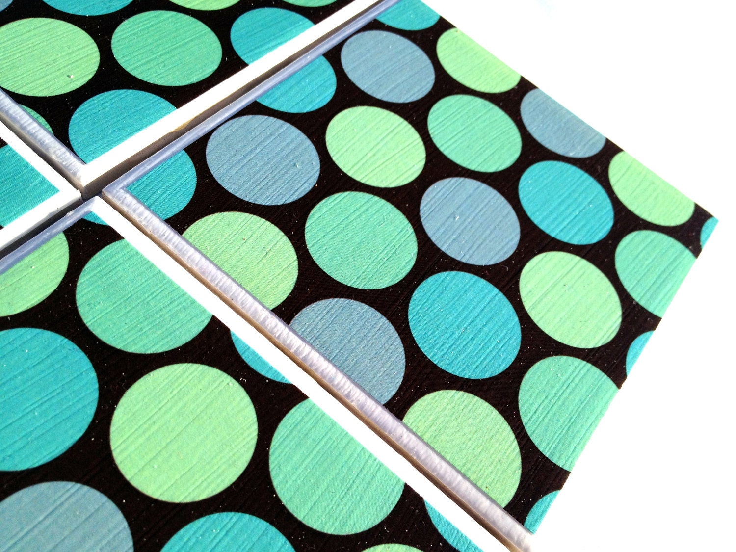 Teal Polka Dot Coasters, Ceramic Tiles, Aqua Blue, Circle Pattern, Pool Green, Sky Blue