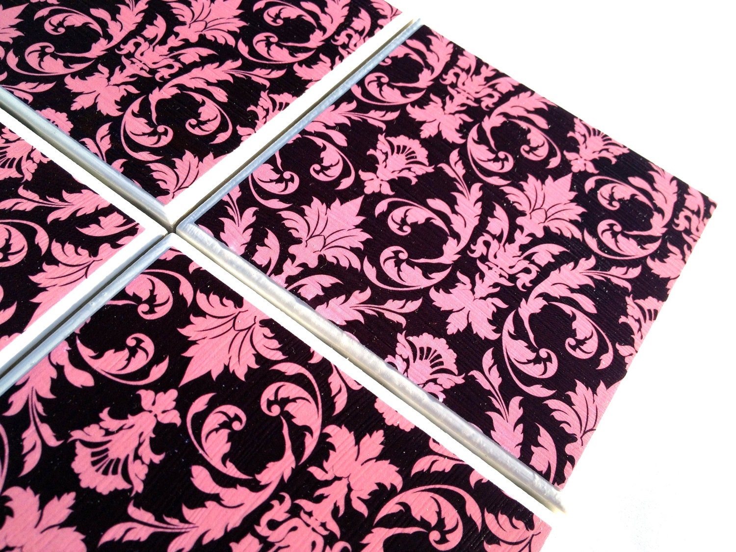 Purple Damask Coasters, Ceramic Tile Set, Pink Damask, DIY Coasters, Decoupage Gift