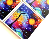 Winter Sparkle Coasters, Ceramic Tile Set, MADART Gallery, Megan Duncanson, Abstract Painting Print