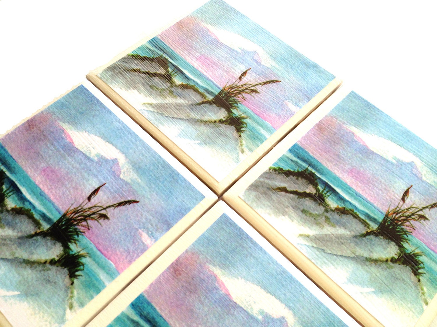 Beach Drink Coasters, Beach Living, Sandy Beach Decor, Beach Watercolor, Beach Art, Ceramic Tile Coasters