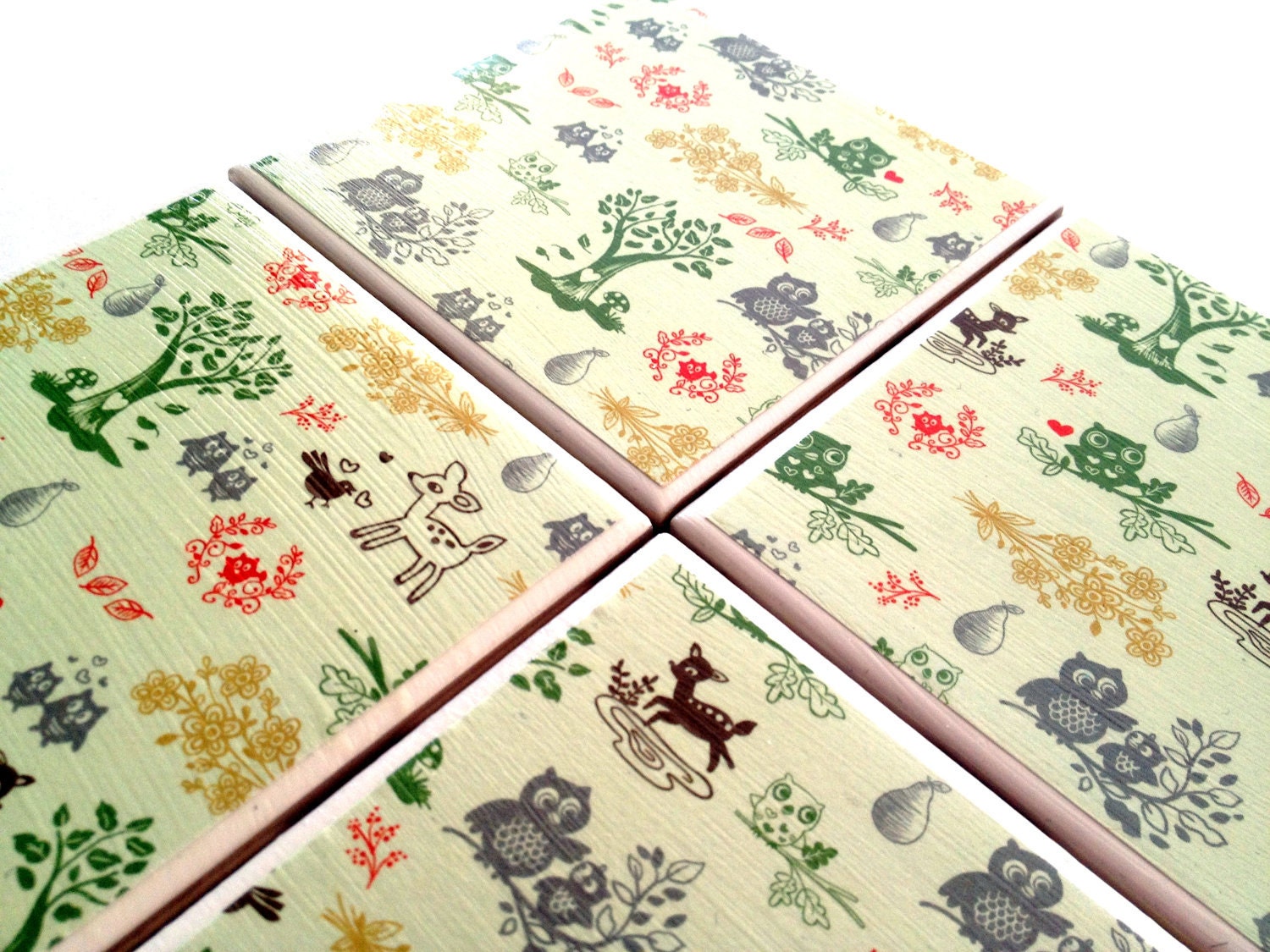 Owl Ceramic Tile Coasters Sale Nature Deer Drink Set
