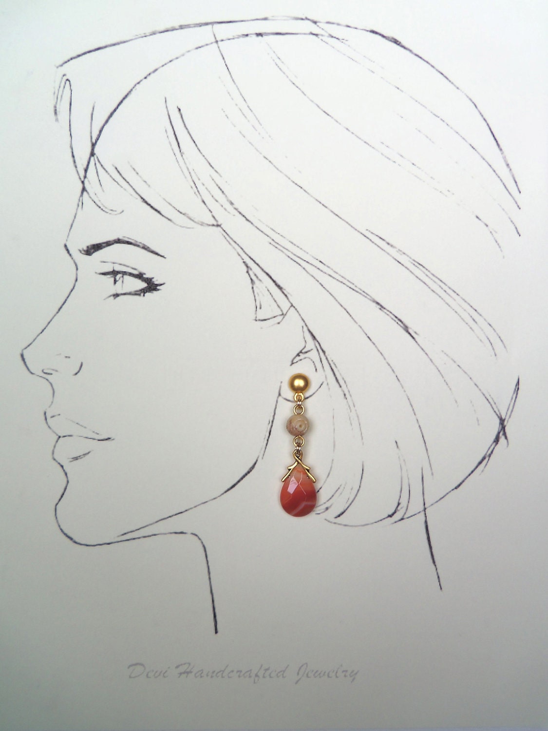 Drop Earring with Amber Stones