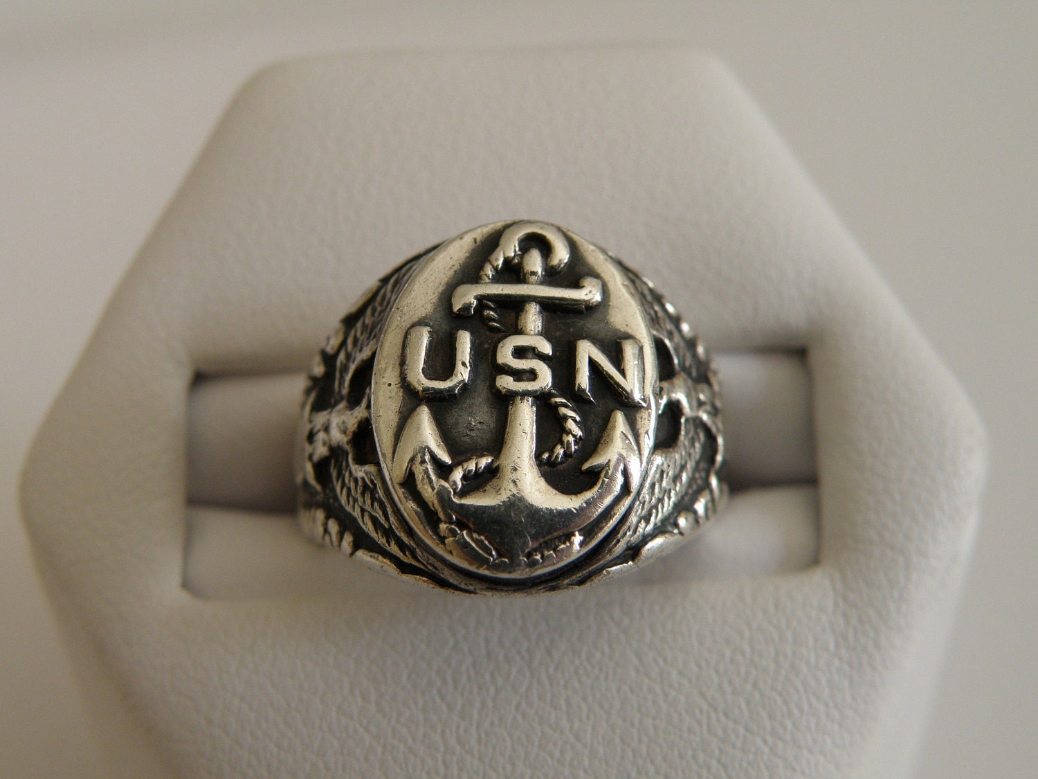 Antique Sterling Silver U.S. Navy Ring Size 5 by AllBeadazzled