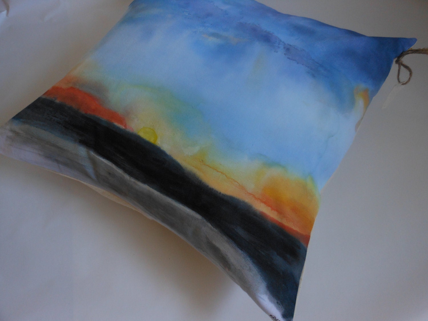One of a kind throw pillow - Hand painted abstract landscape home decor throw pillow.