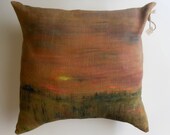 Rustic Throw Pillow - One of a kind - Hand painted abstract landscape home decor throw pillow.