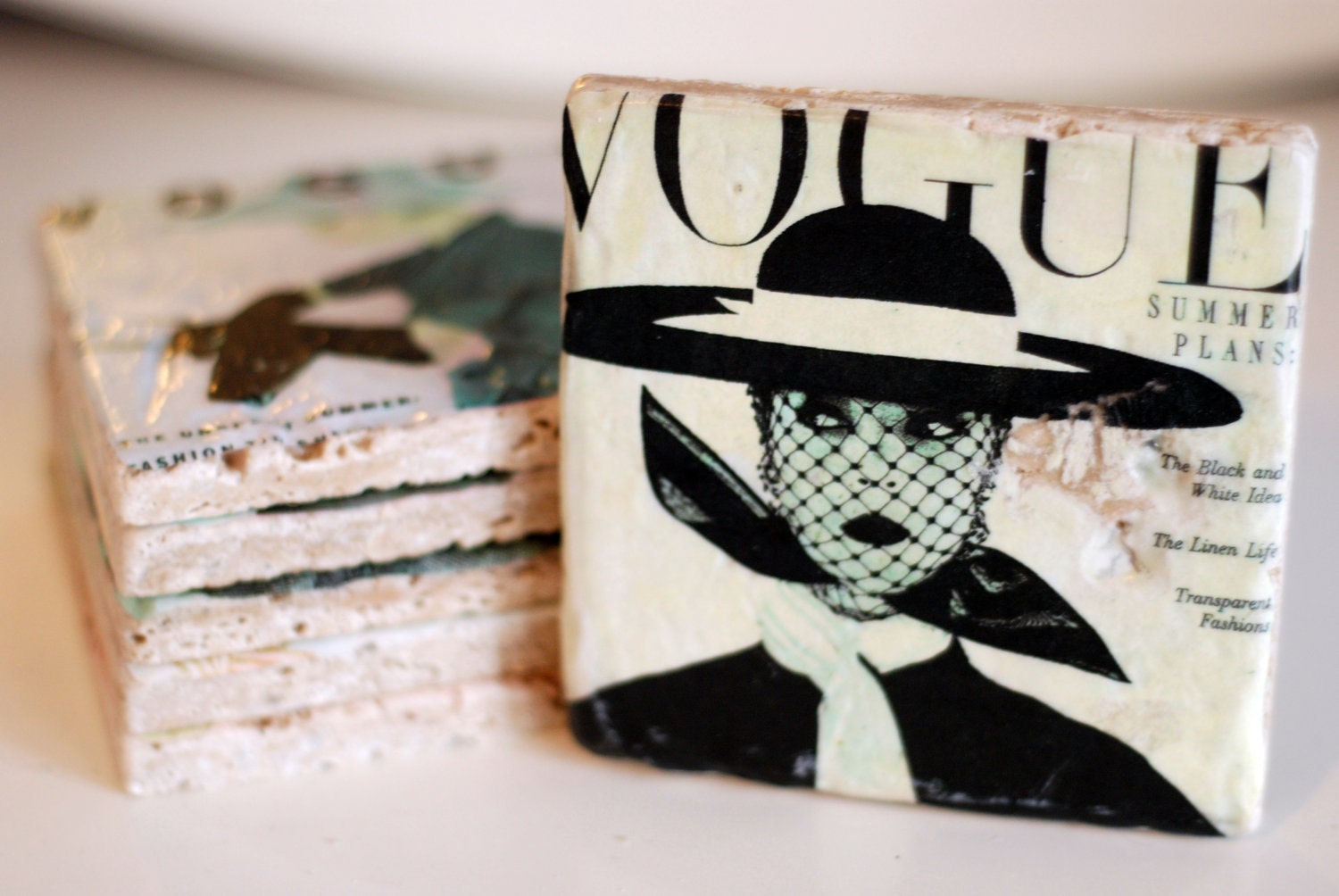 Vintage 1950s Vogue Magazine Covers Italian Marble Coasters