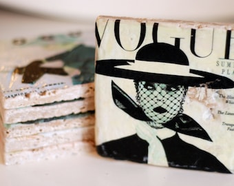Vintage 1950s Vogue Magazine Covers Italian Marble Coasters