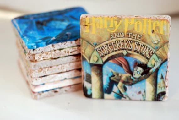 Harry Potter Book Covers Italian Marble Coasters