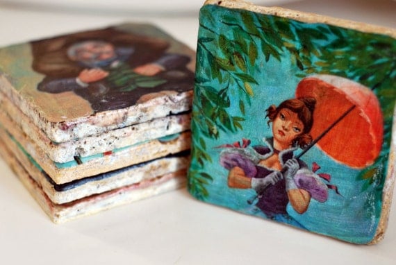 Haunted Mansion Stretching Portrait Italian Marble Coasters