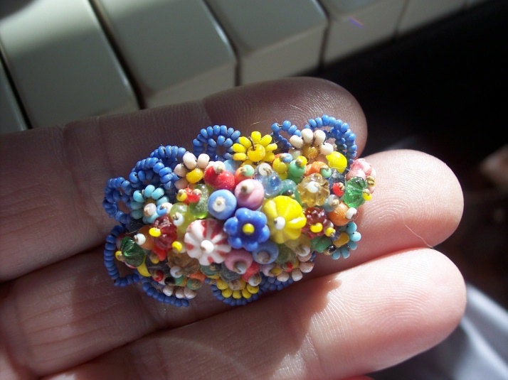 Vintage Beaded Flower Brooch--Very Unusual