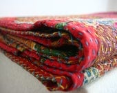 SALE - Twin Handmade Blanket - Twin Red Floral Cotton Blanket