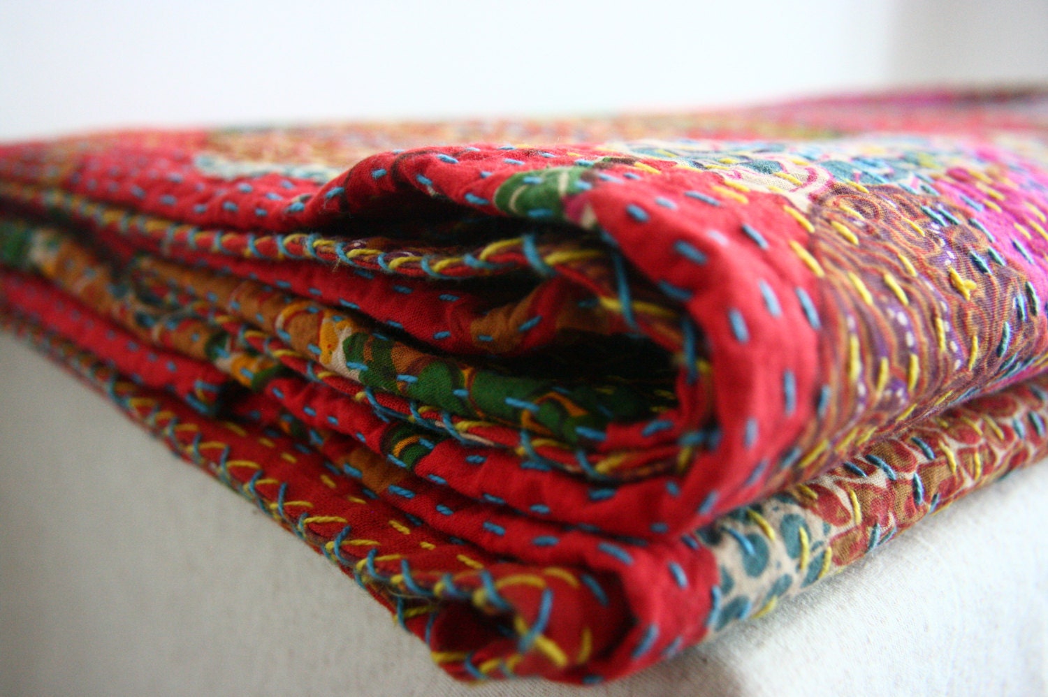 Twin Handmade Blanket - Twin Red Floral Cotton Blanket