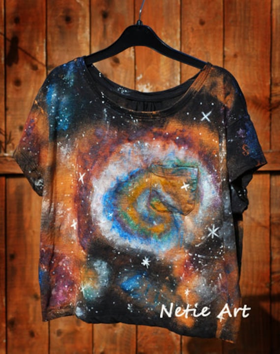 Hand painted galaxy nebula space universe stars oversized top t shirt