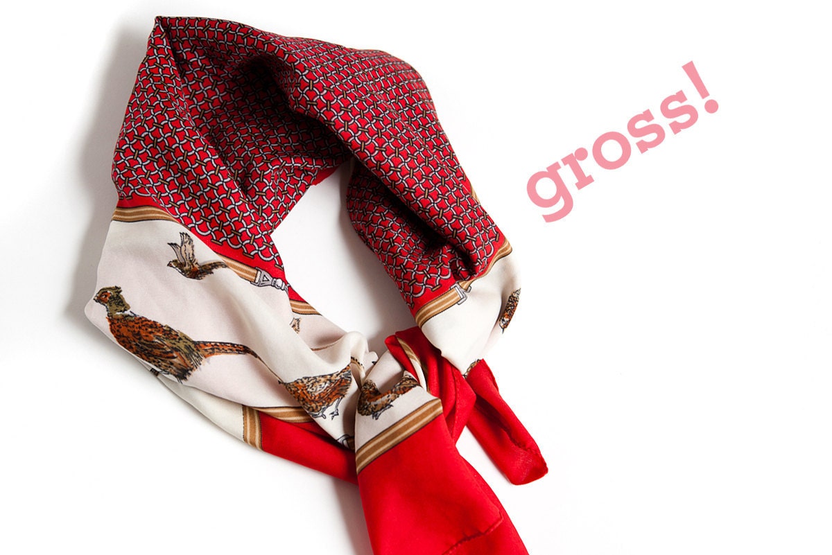 grouse bird quail pheasant printed red silk scarf classy preppy sophisticated