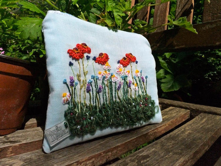Hand embroidered summers day garden purse