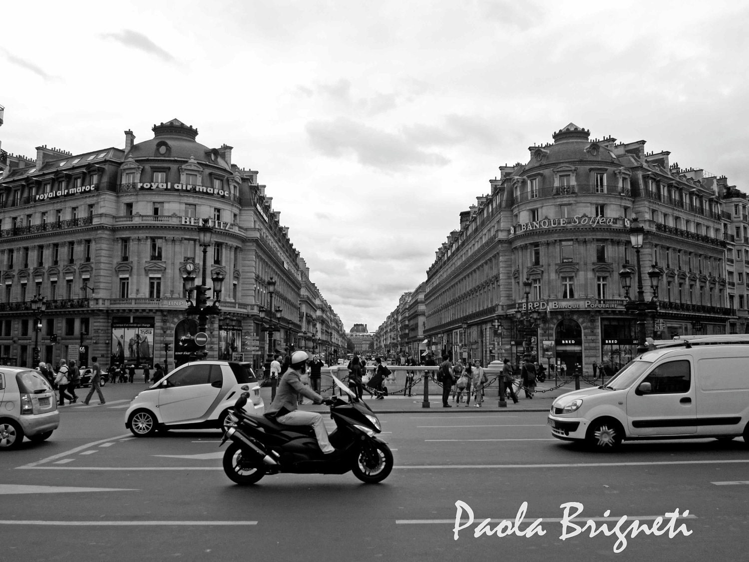 Paris Travel Photography,  Black and White, Motorcycle Riding in Paris, Boho Print, 8x10