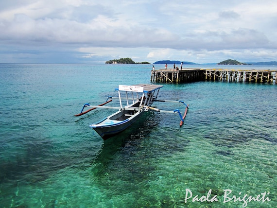 Beach Art Diving Boat Indonesia Togian Islands, Emerald, Turquoise, Sea, Wall Art, 8x10