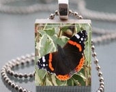 BUTTERFLY Wooden Tile Pendant or Keyring. Nature, Animals, jewellery, accessories, gifts, present.